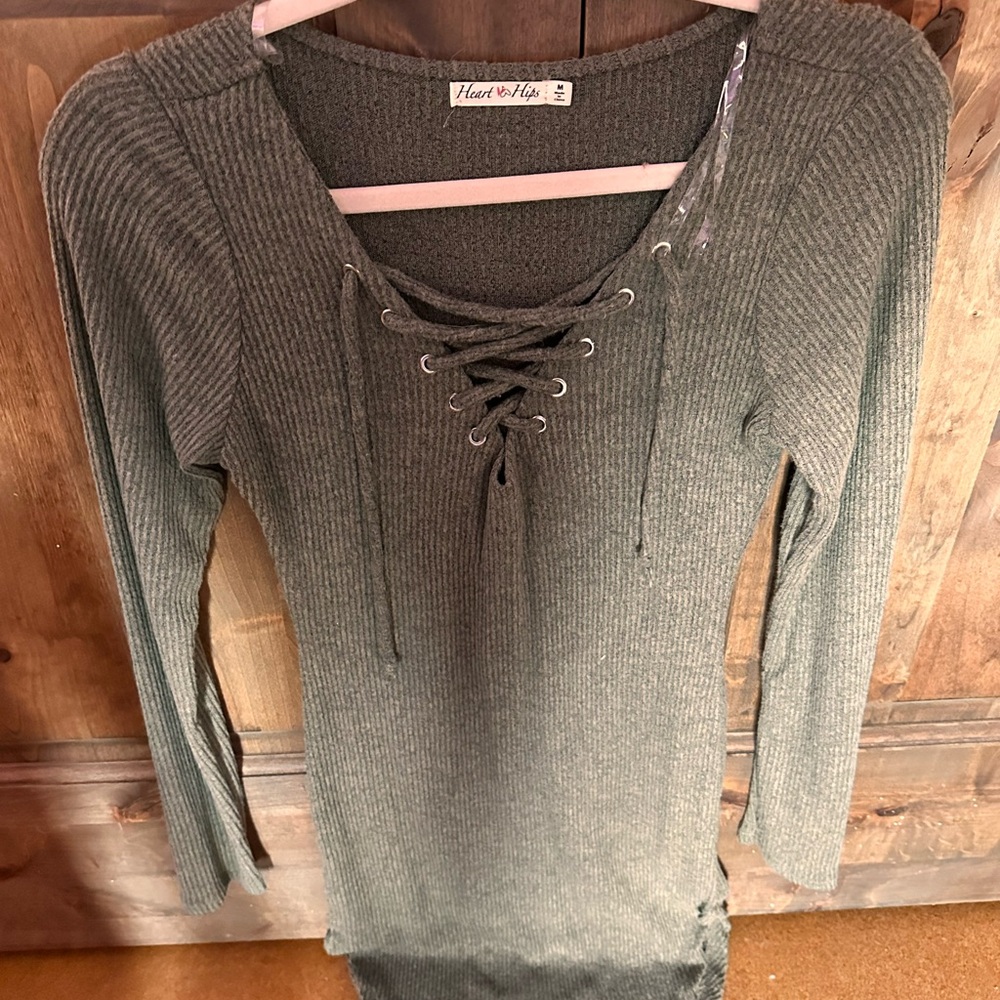 Heart Hips Olive Lace-Up Knit Dress